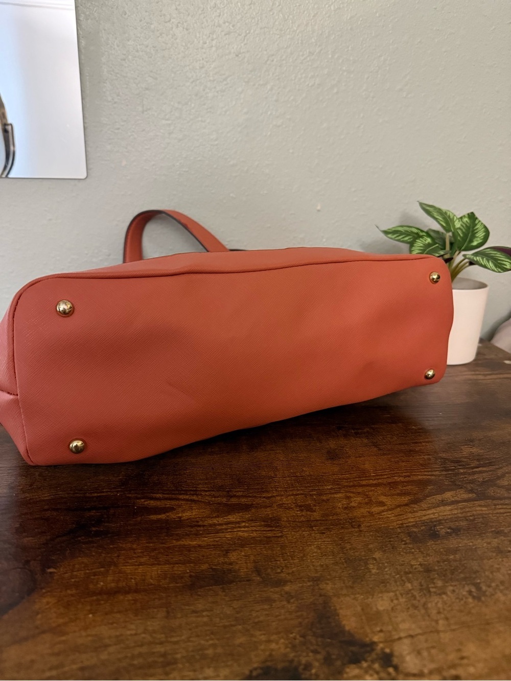 Liz Claiborne Coral Orange Structured Tote Shoulder Bag - Picture 6 of 9